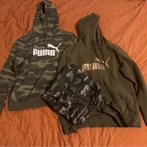 Puma Solid Green & Green Camouflage Hoodies with Camo Design Backpack